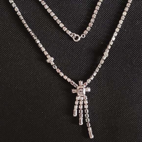 1960 –  VINTAGE JAY FLEX STERLING SILVER SPARKLING CLEAR RHINESTONES NECKLACE - Picture 4 of 6